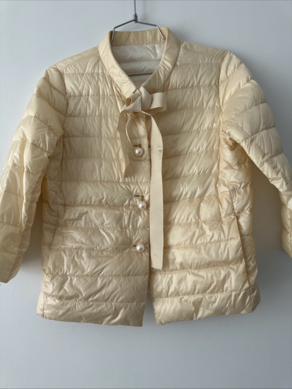 Twin-Set Cream Quilted Puffer Jacket with Bow Detail